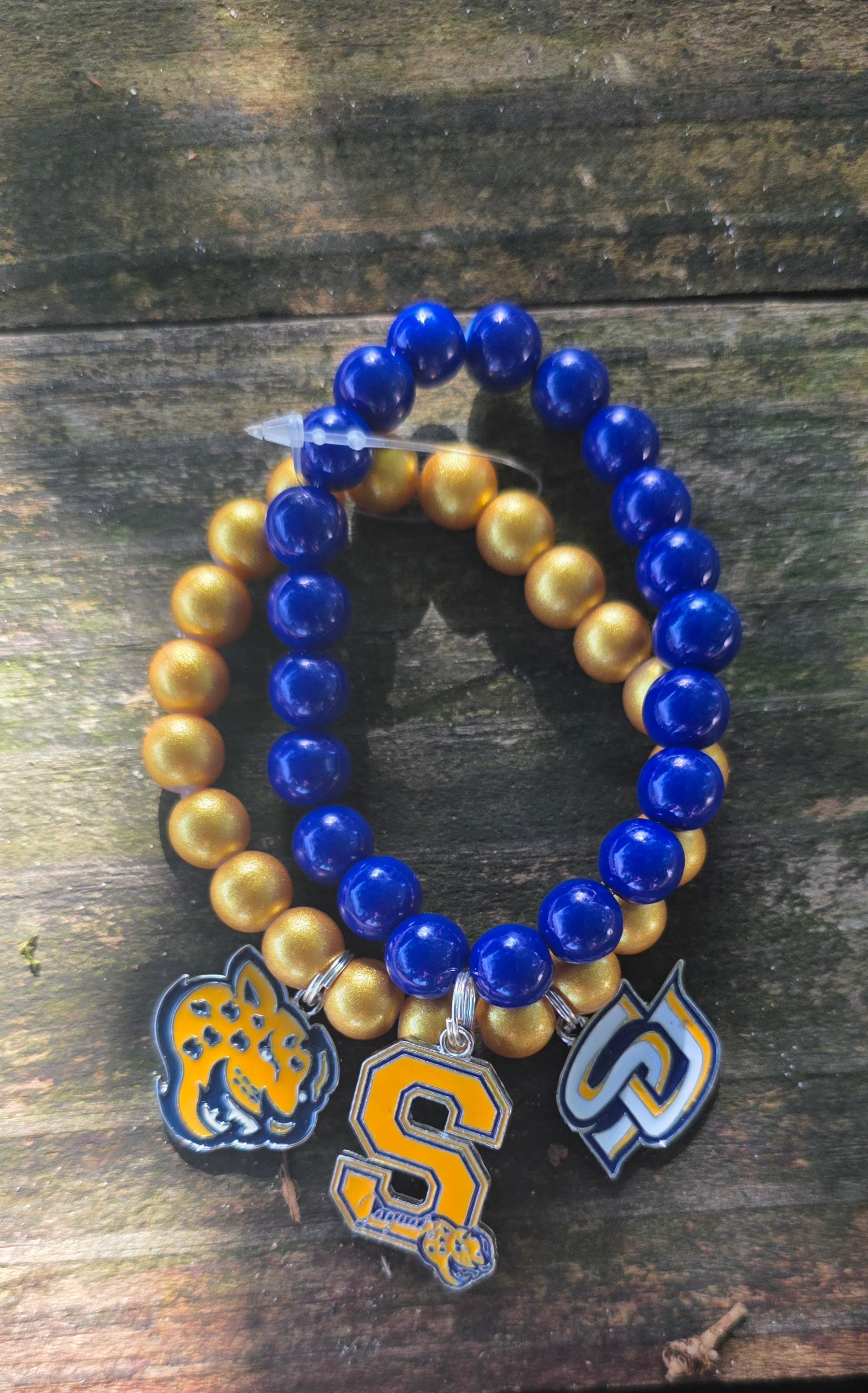 Navy and Gold Jaguar Charm Bracelet