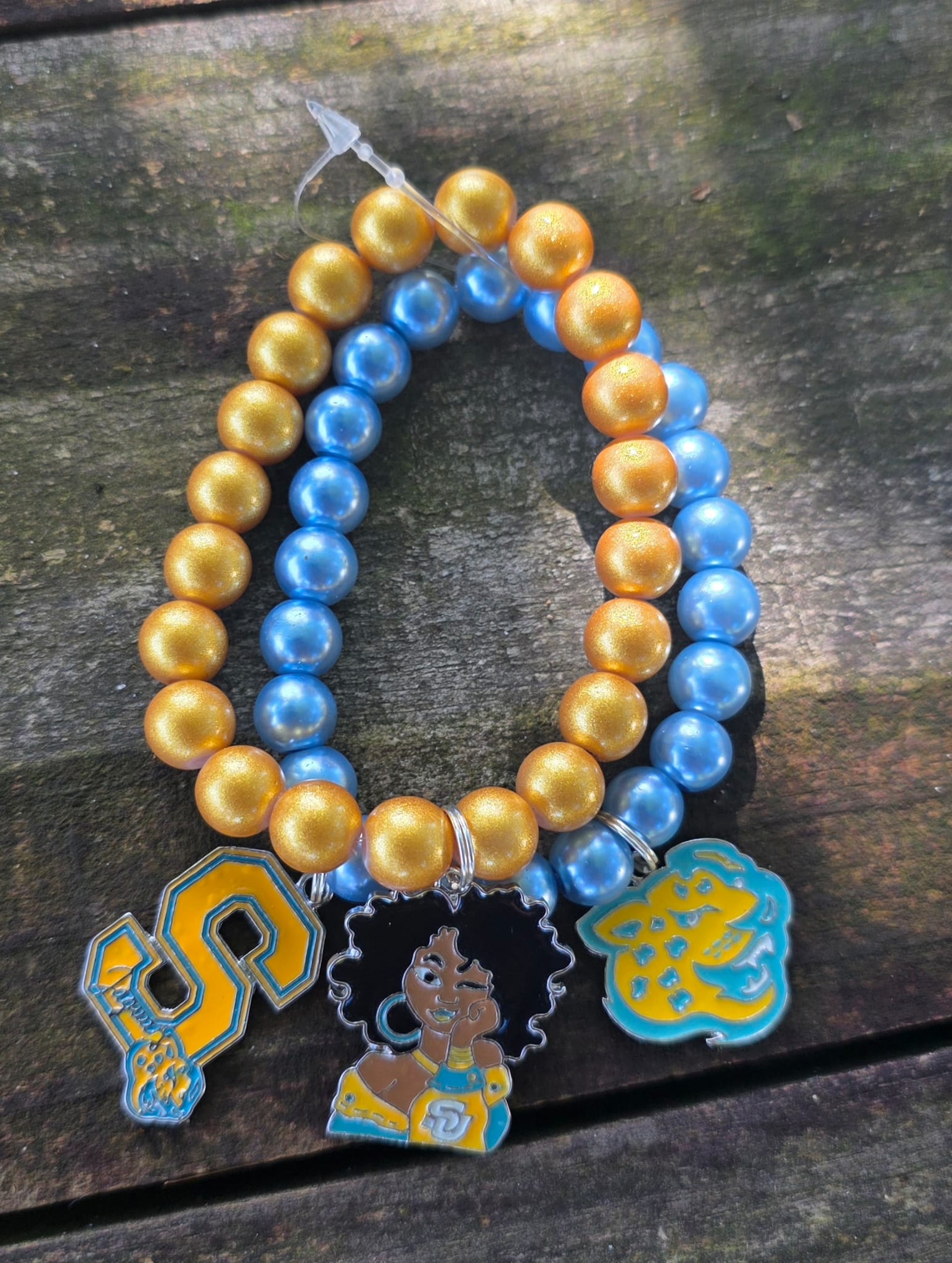 Light Blue and Gold Jaguar Charm Bracelet