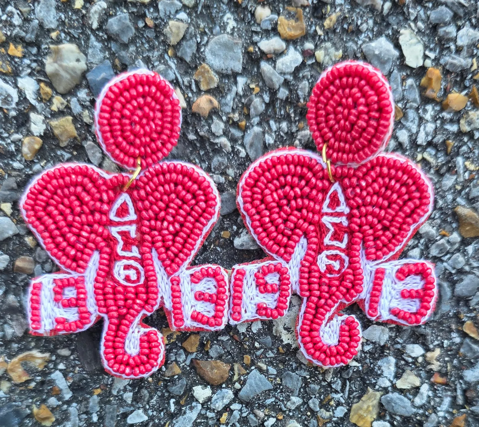 Red and White DST Elephant Earrings — image 1